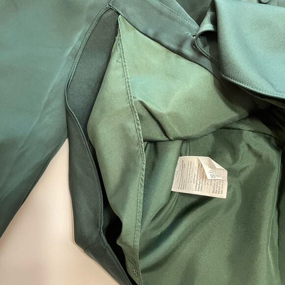 J Crew Satin Crepe Button Front Blouse Size 2 Green Peplum Long Sleeve Lined NEW - Picture 7 of 11